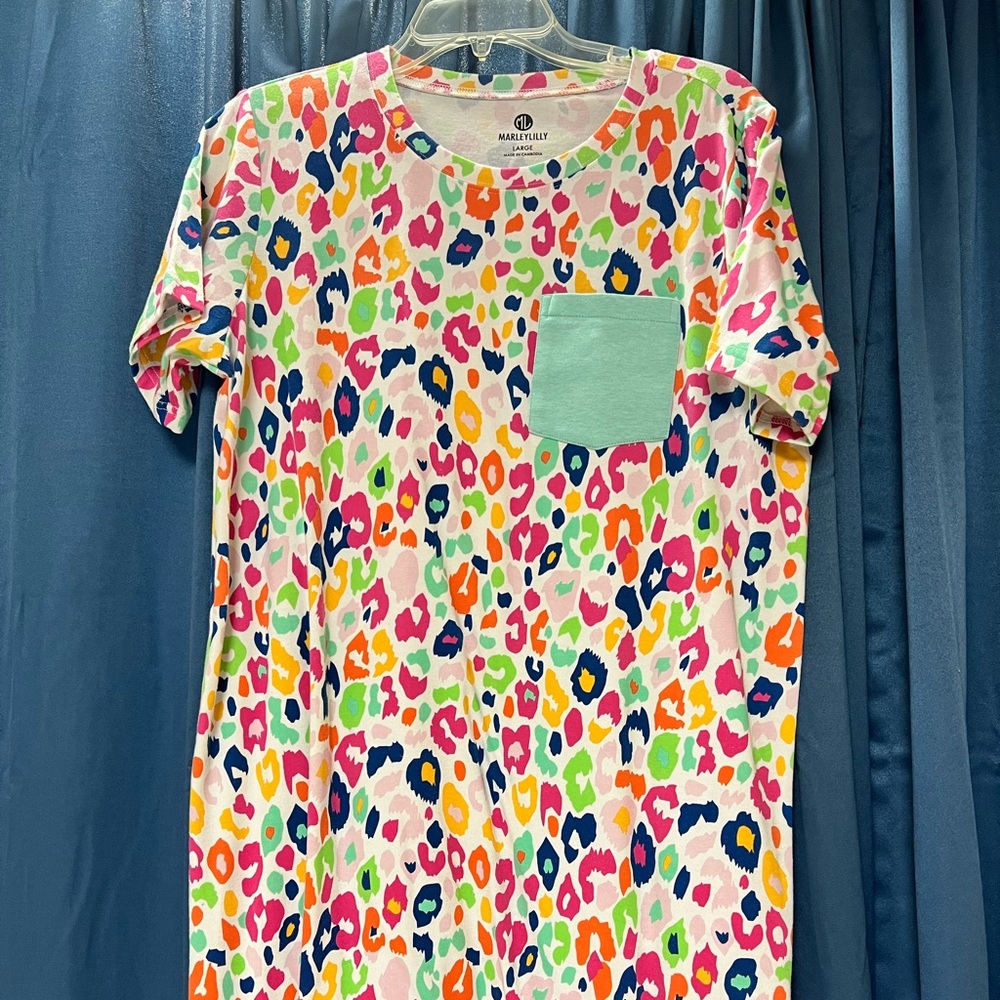 Marley Lilly Multi Colored Cheetah T Shirt Dress